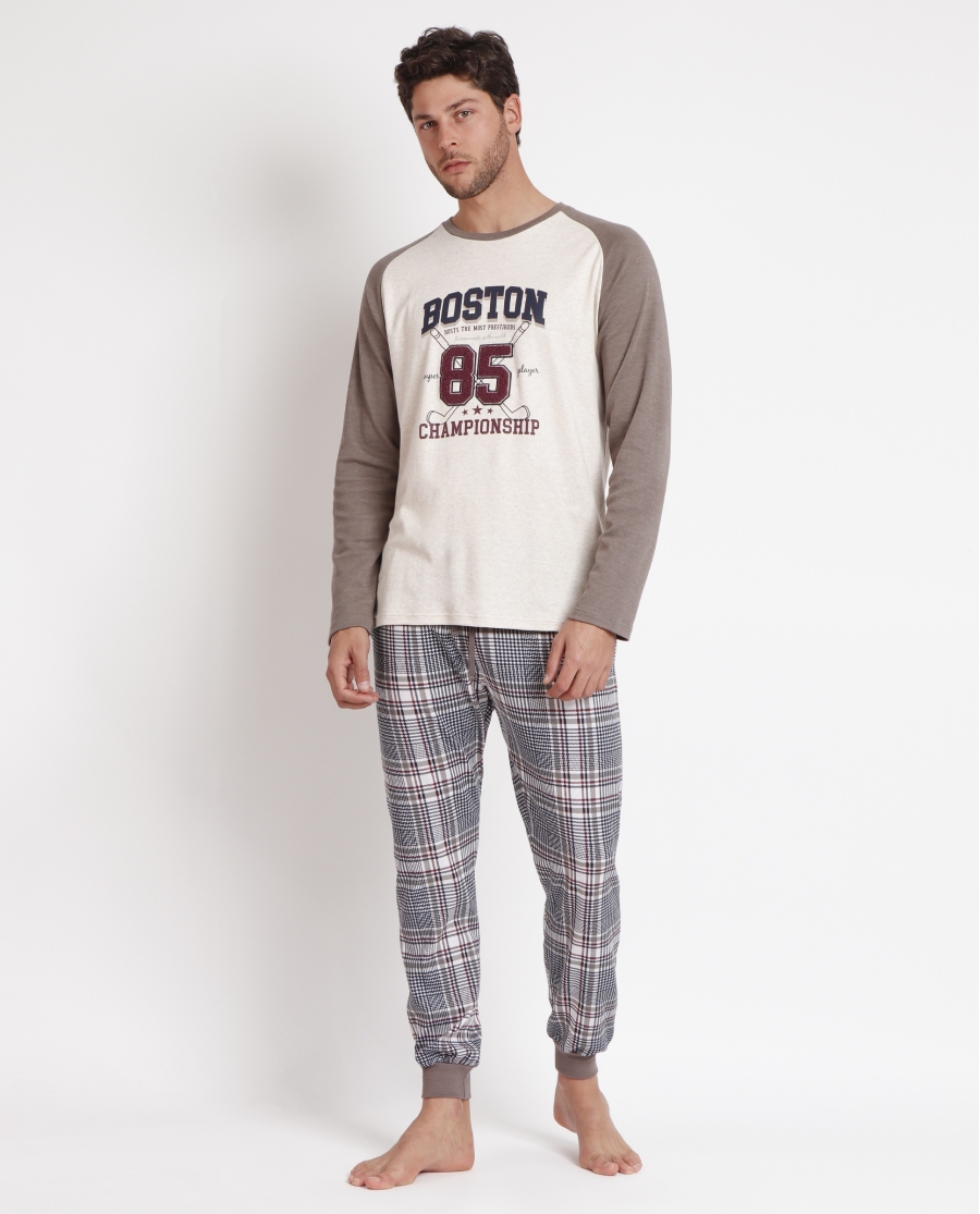 ADMAS Pijama Manga Larga Boston para Hombre BEIGE