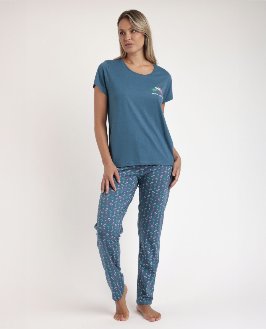 ADMAS Pijama Manga Corta Have A Good Day para Mujer AZUL