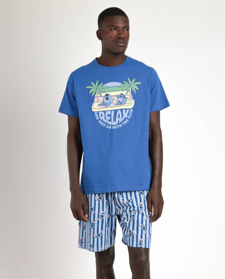 DISNEY Pijama Manga Corta Stitch Waves para Hombre AZUL