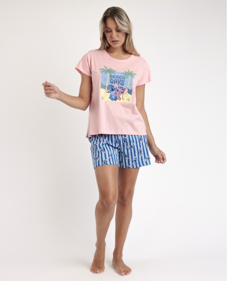 DISNEY Pijama Manga Corta Stitch Waves para Mujer ROSA