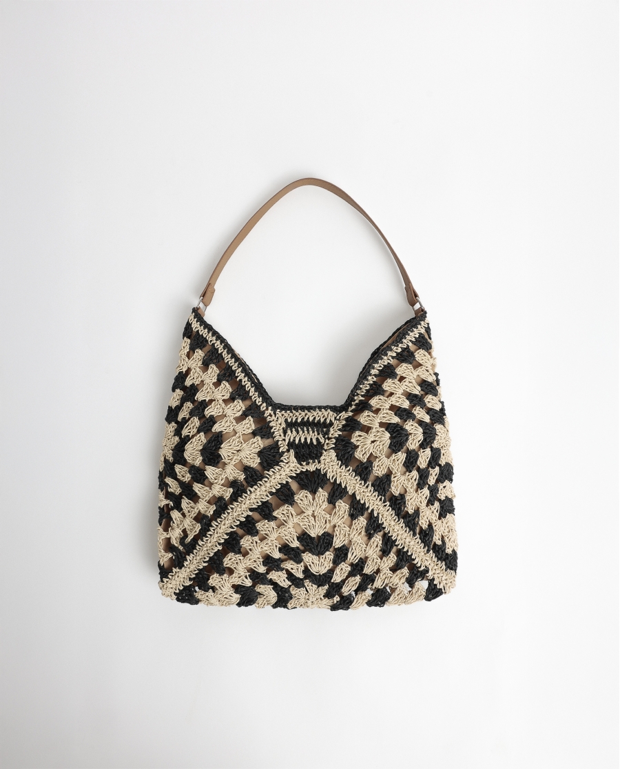 ADMAS Bolso Playa Crochet Bicolor para Mujer NEGRO
