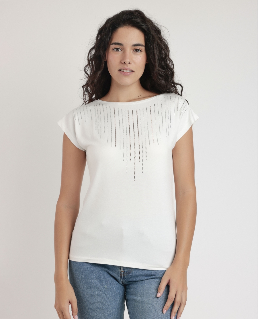 ADMAS Camiseta Manga Corta Front Stones para Mujer CRUDO