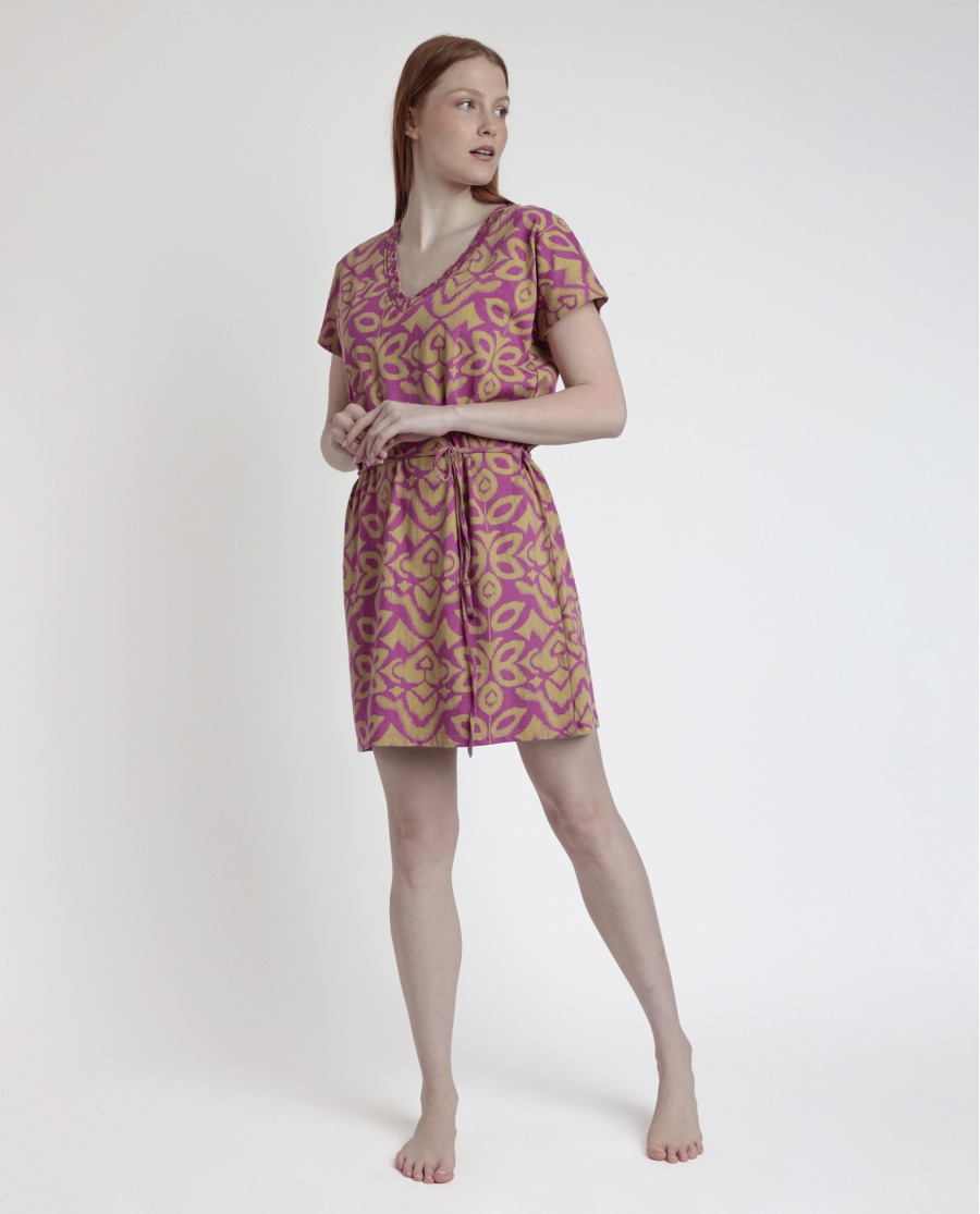 ADMAS Vestido Manga Corta Pink & Green para Mujer MORADO