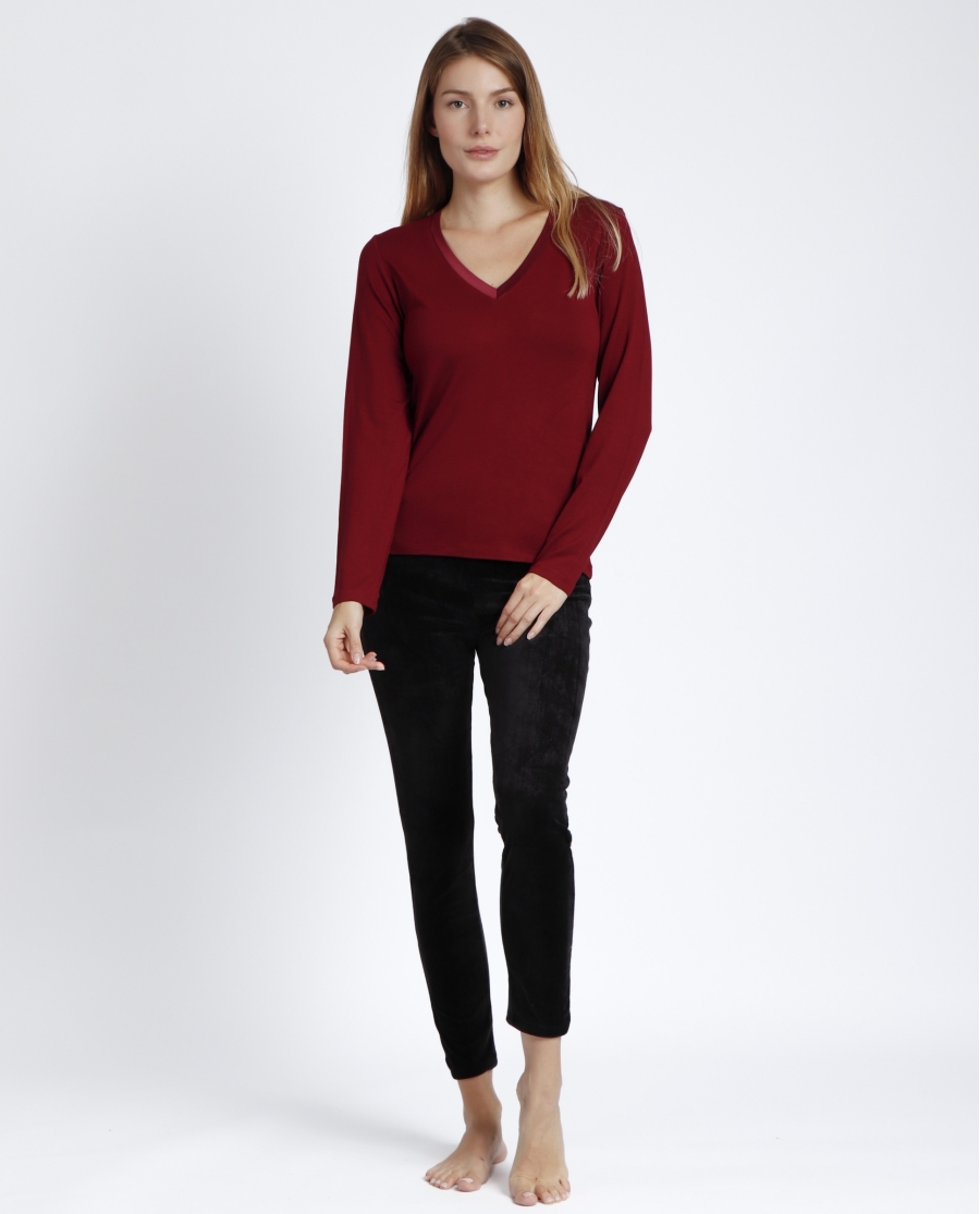 ADMAS Camiseta Manga Larga Pico Raso para Mujer BURDEOS
