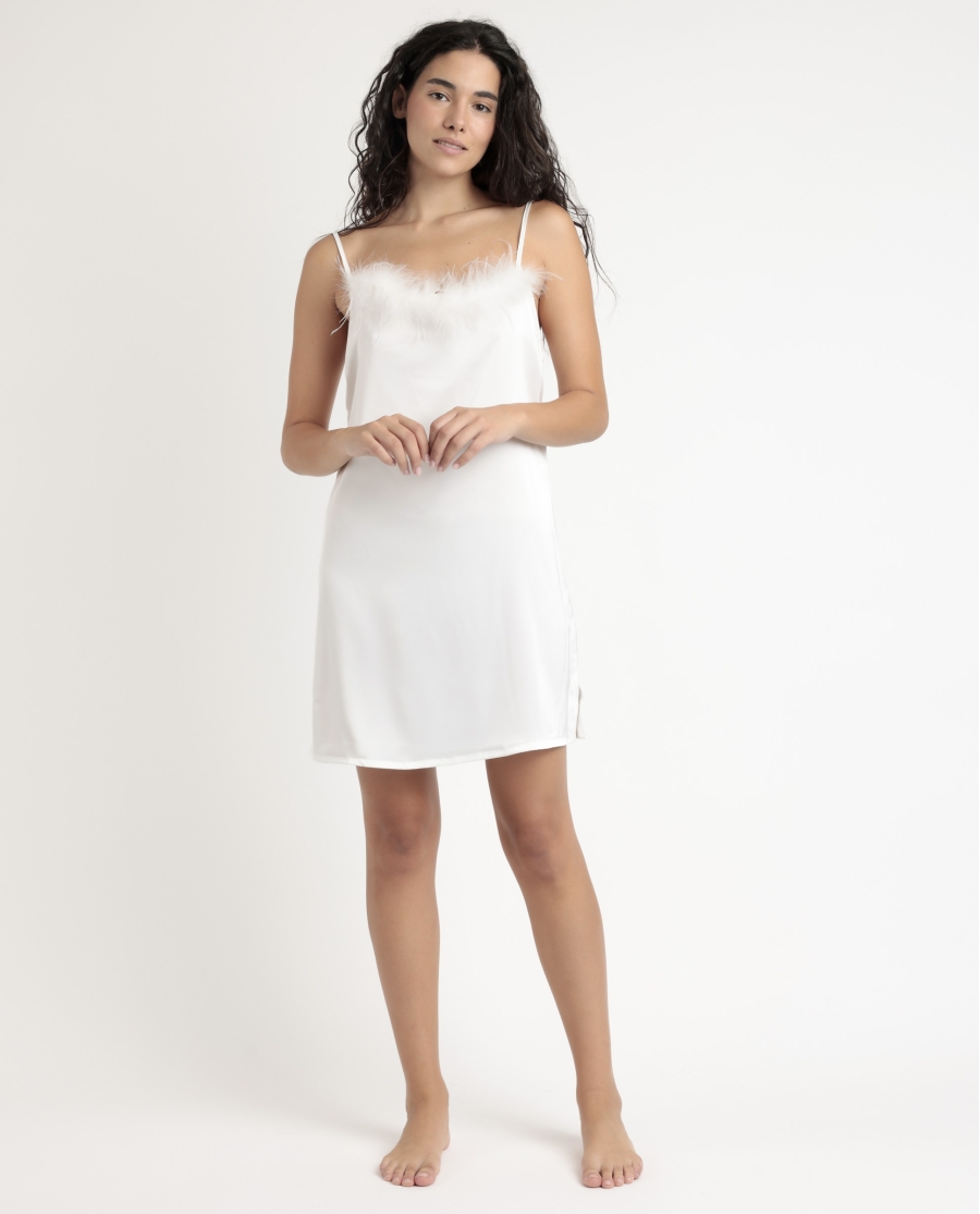 ADMAS LUXURY Camisola Tirantes Novia Plumas Marabu para Mujer BLANCO