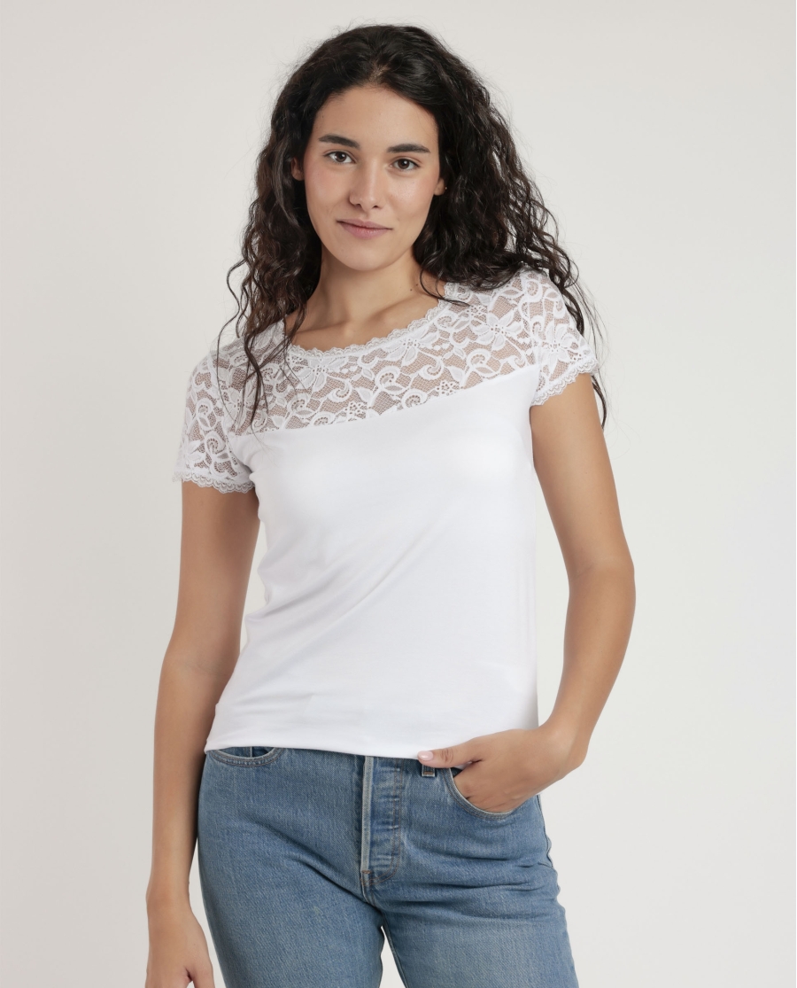 ADMAS Camiseta Manga Corta Lace Piece para Mujer CRUDO