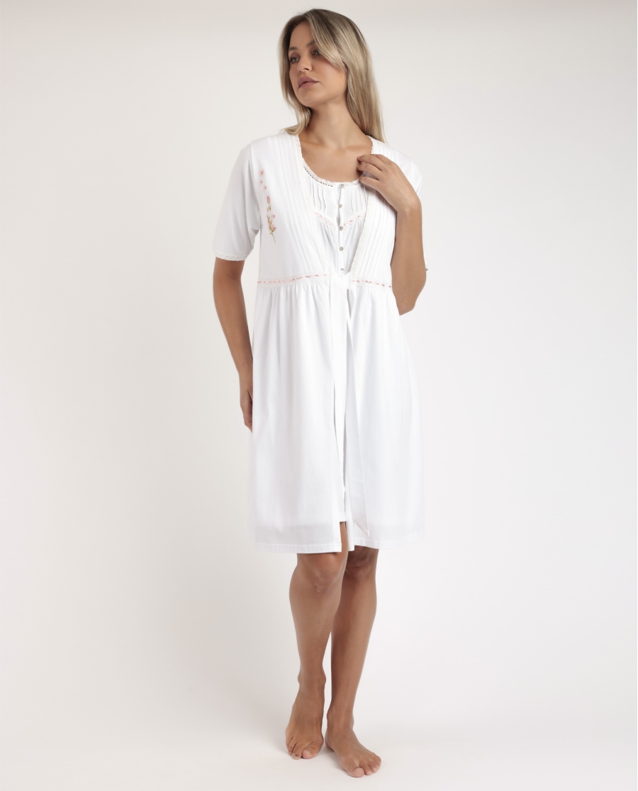 ADMAS CLASSIC Bata Manga Corta Embroidery Colors para Mujer BLANCO