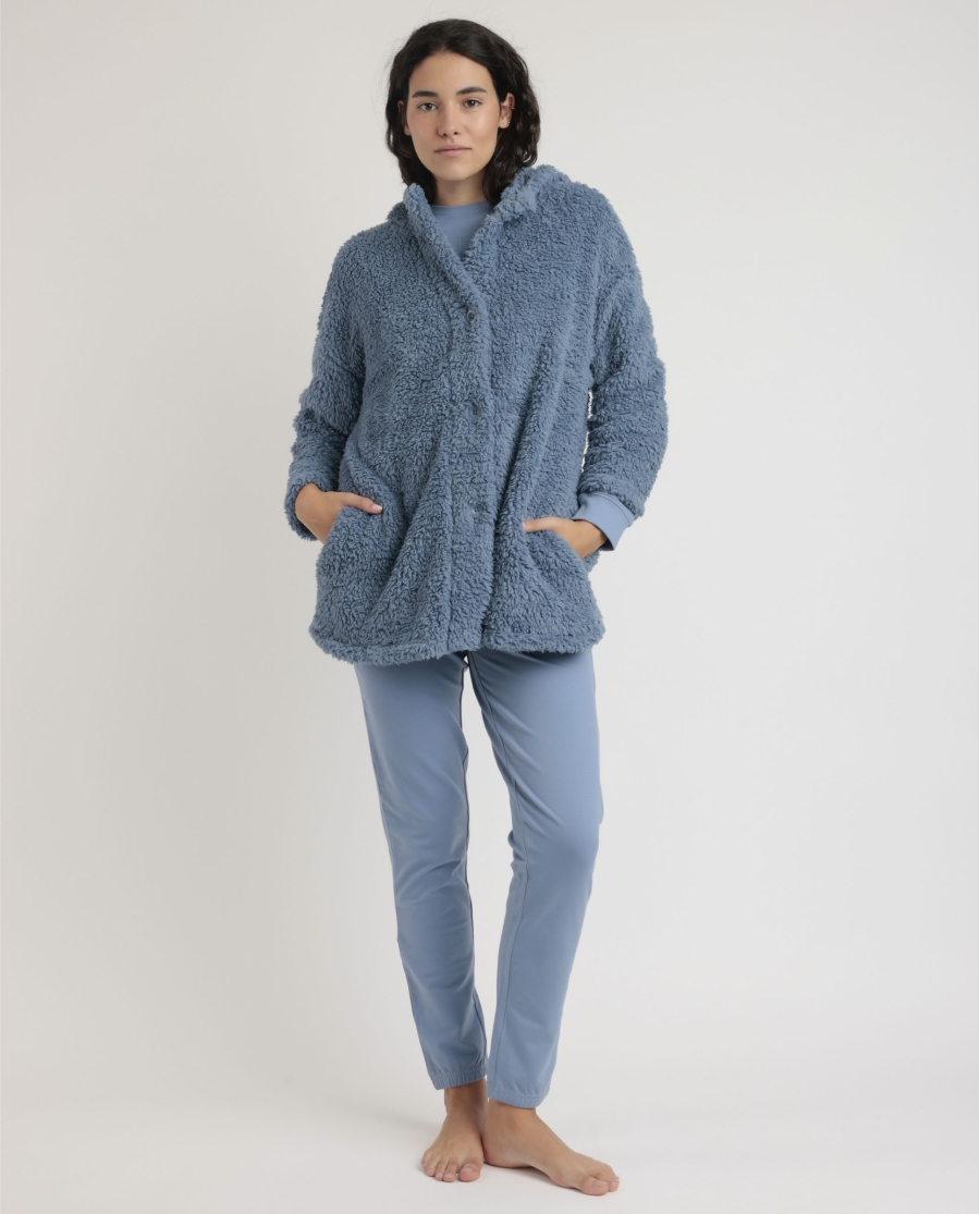 ADMAS HOME Bata Manga Larga Calentita Comfort Home para Mujer AZUL