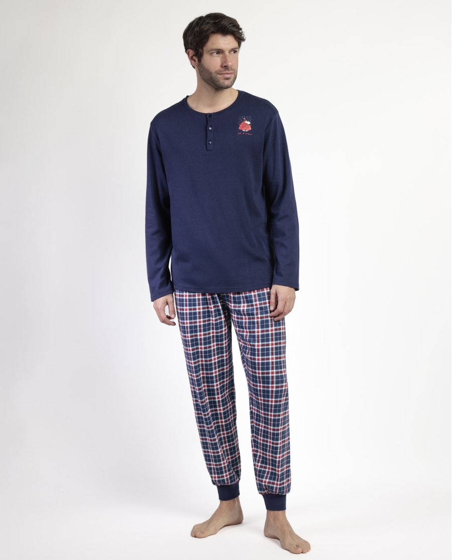 PEANUTS Pijama Manga Larga Tapeta Let It Snow para Hombre MARINO