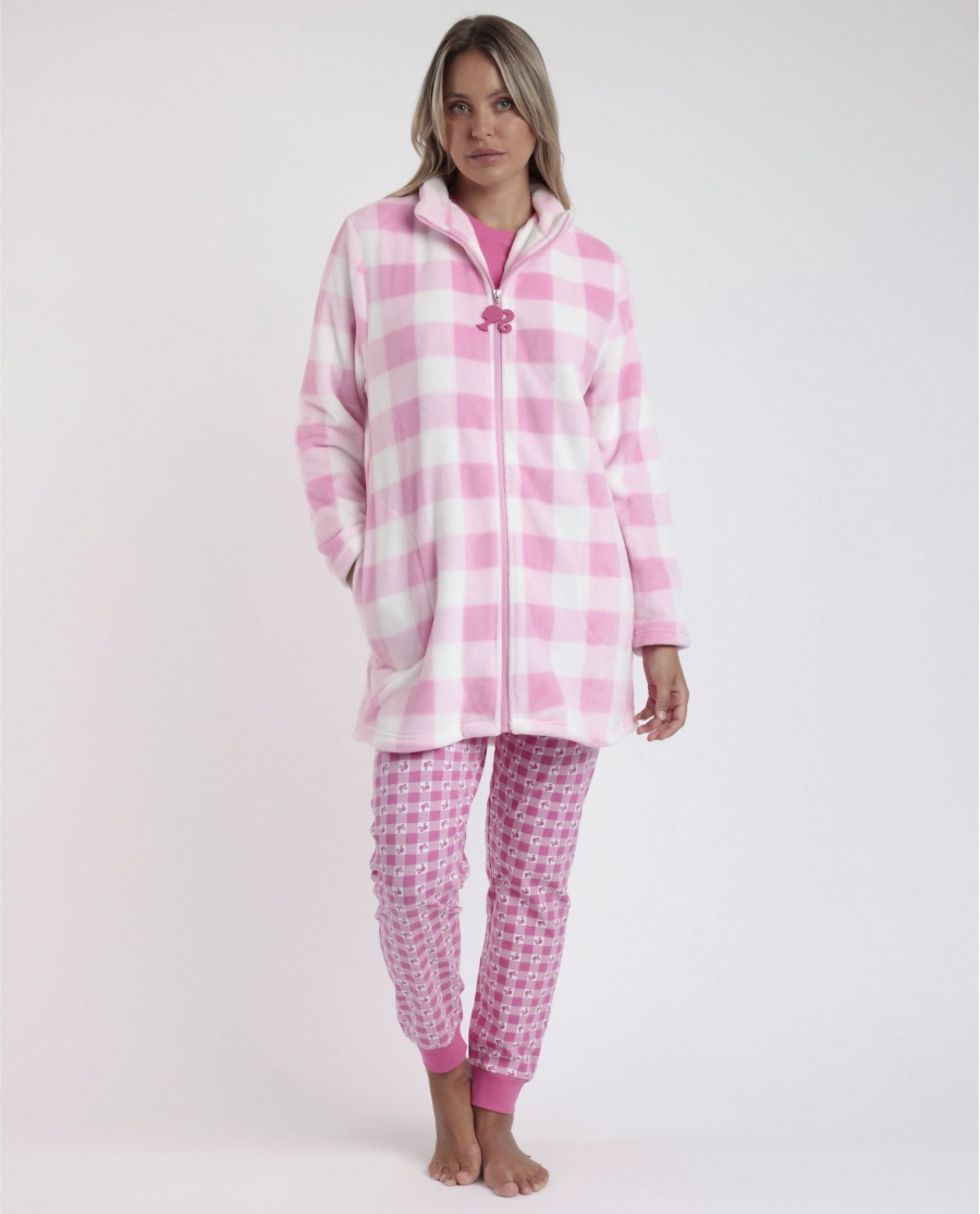 BARBIE Bata Manga Larga Calentita Vichy Mood para Mujer ROSA