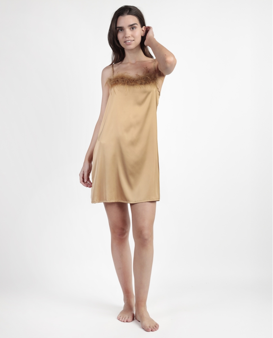 ADMAS LUXURY Camisola Tirantes Novia Plumas Marabu para Mujer ORO