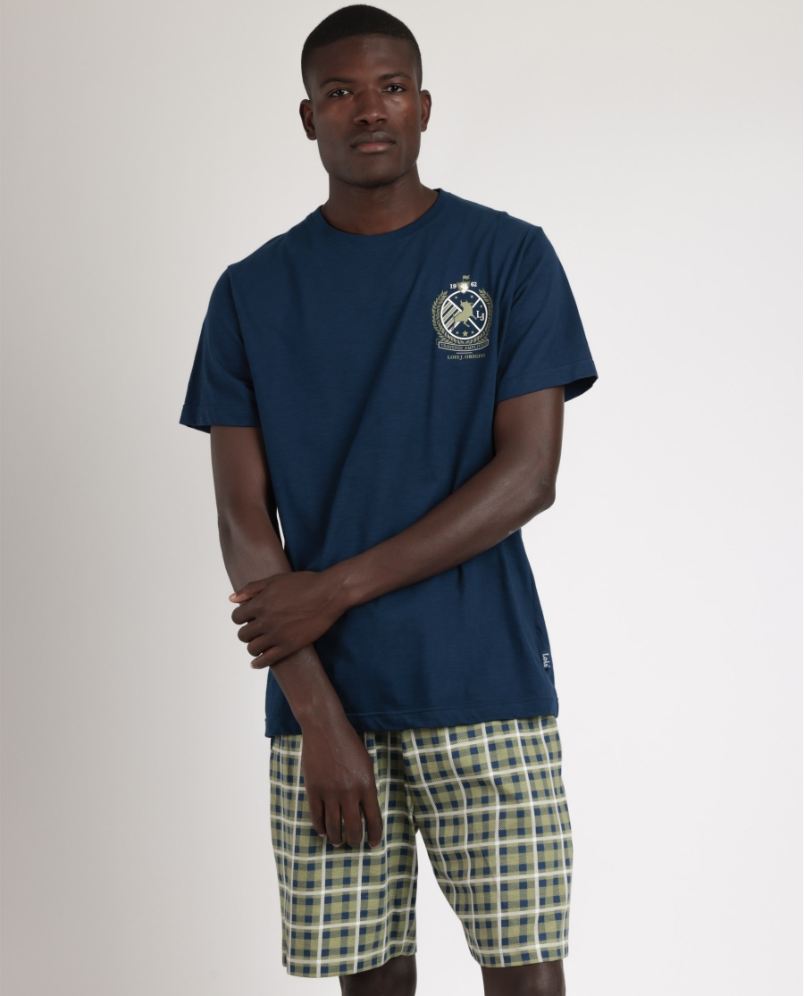 LOIS Pijama Manga Corta Escudo para Hombre MARINO