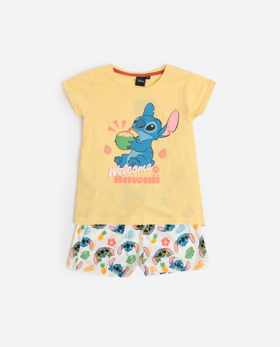 DISNEY Pijama Manga Corta Tropical Stitch para Niña AMARILLO