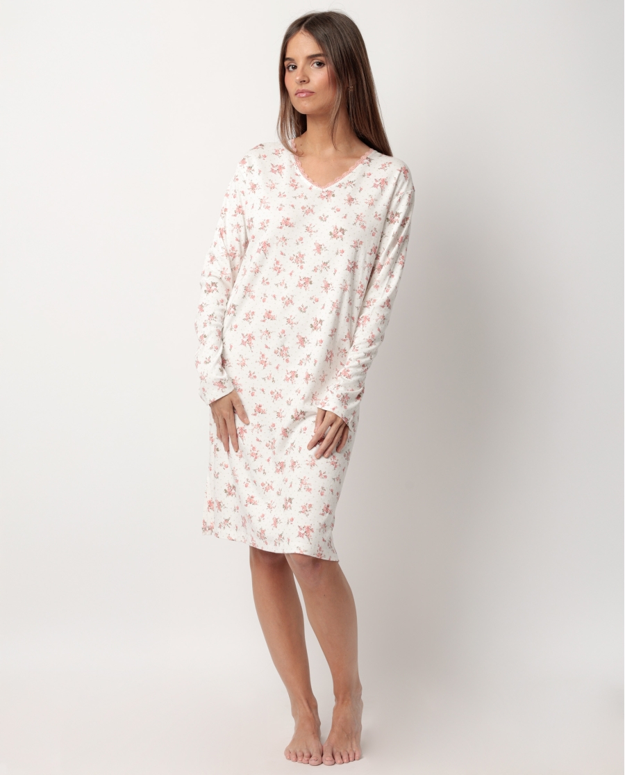 ADMAS CLASSIC Camisola Manga Larga Dots & Flowers para Mujer CORAL