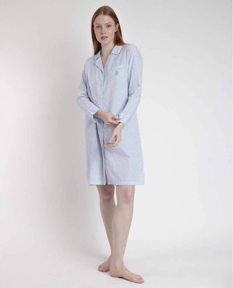 ADMAS HOME Camisola Manga Larga Abierta Popelín Stripes Home para Mujer AZUL