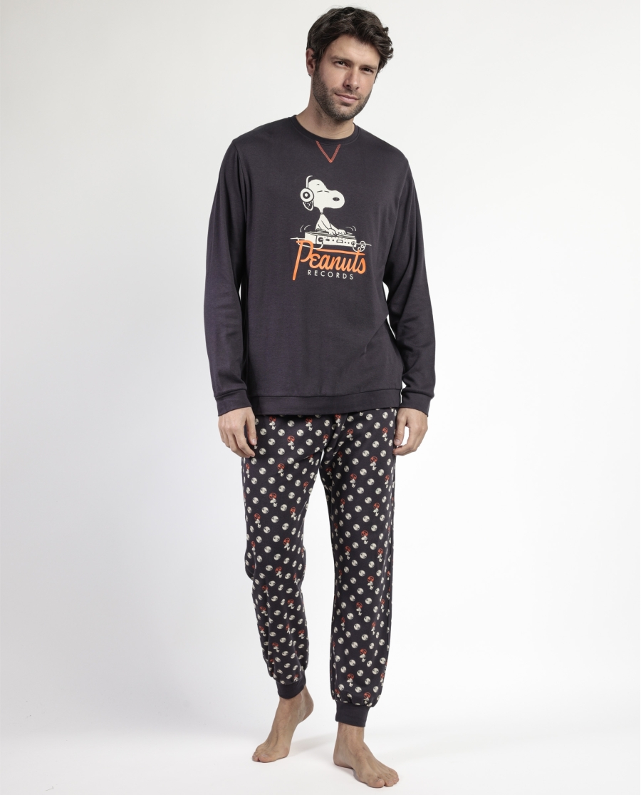 PEANUTS Pijama Manga Larga Records para Hombre MARENGO