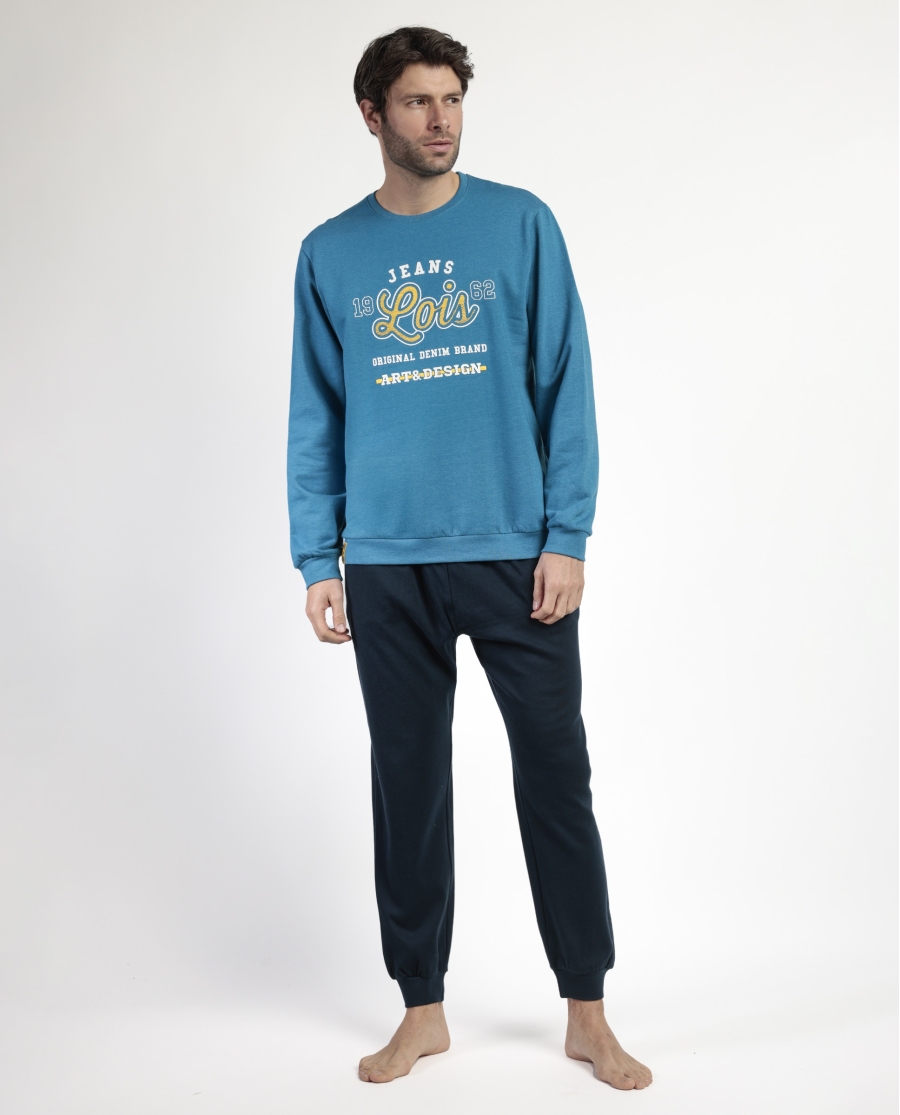 LOIS Pijama Manga Larga Felpa Snow para Hombre AZUL