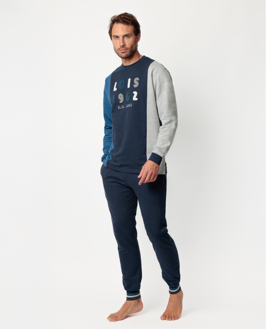 LOIS Pijama Manga Larga Felpa Fan para Hombre AZUL