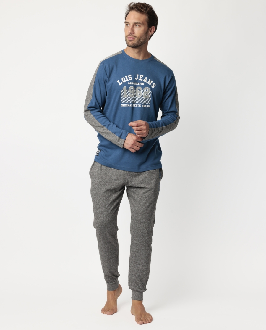 LOIS Pijama Manga Larga Pleated para Hombre AZUL