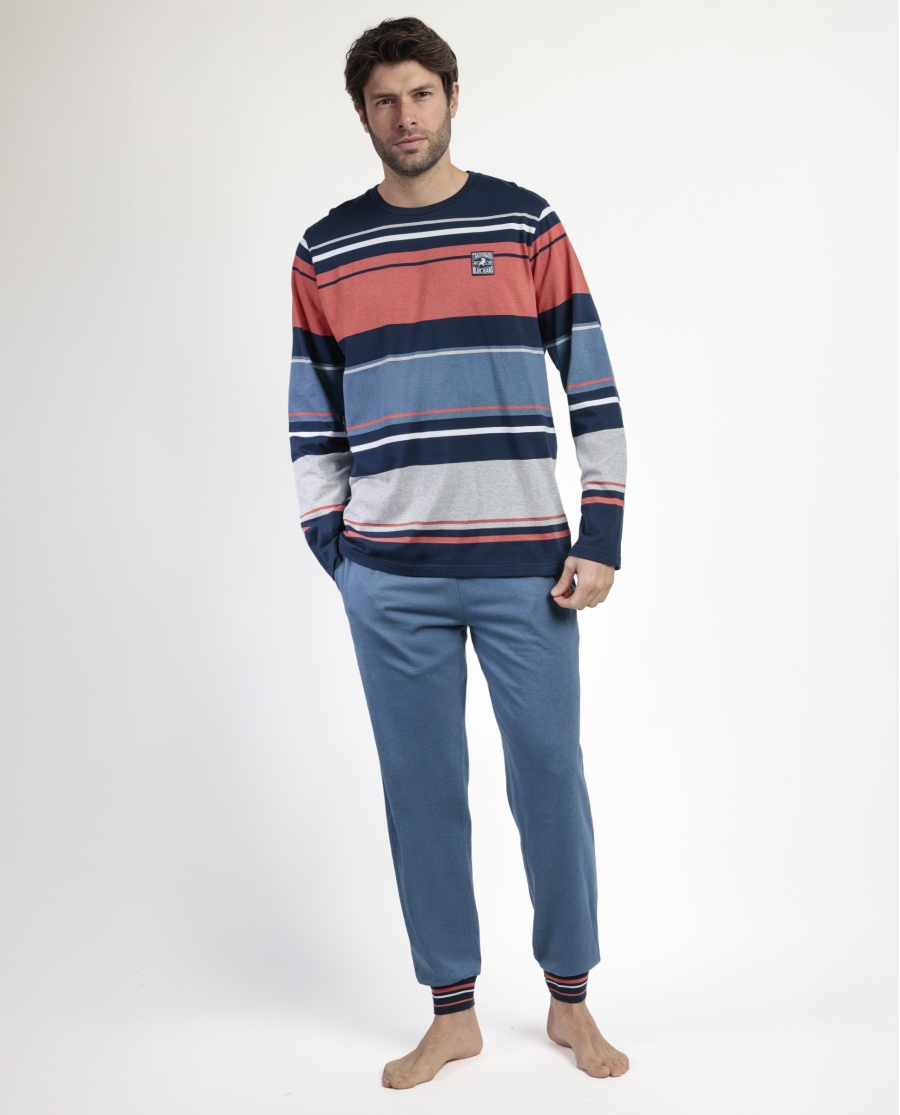 LOIS Pijama Manga Larga Rayas Burnt para Hombre AZUL