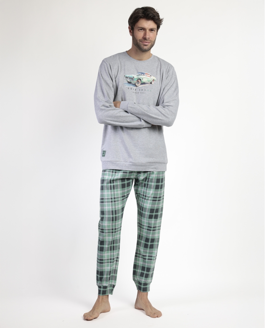 LOIS Pijama Manga Larga Felpa Vintage Car para Hombre GRIS JASPE