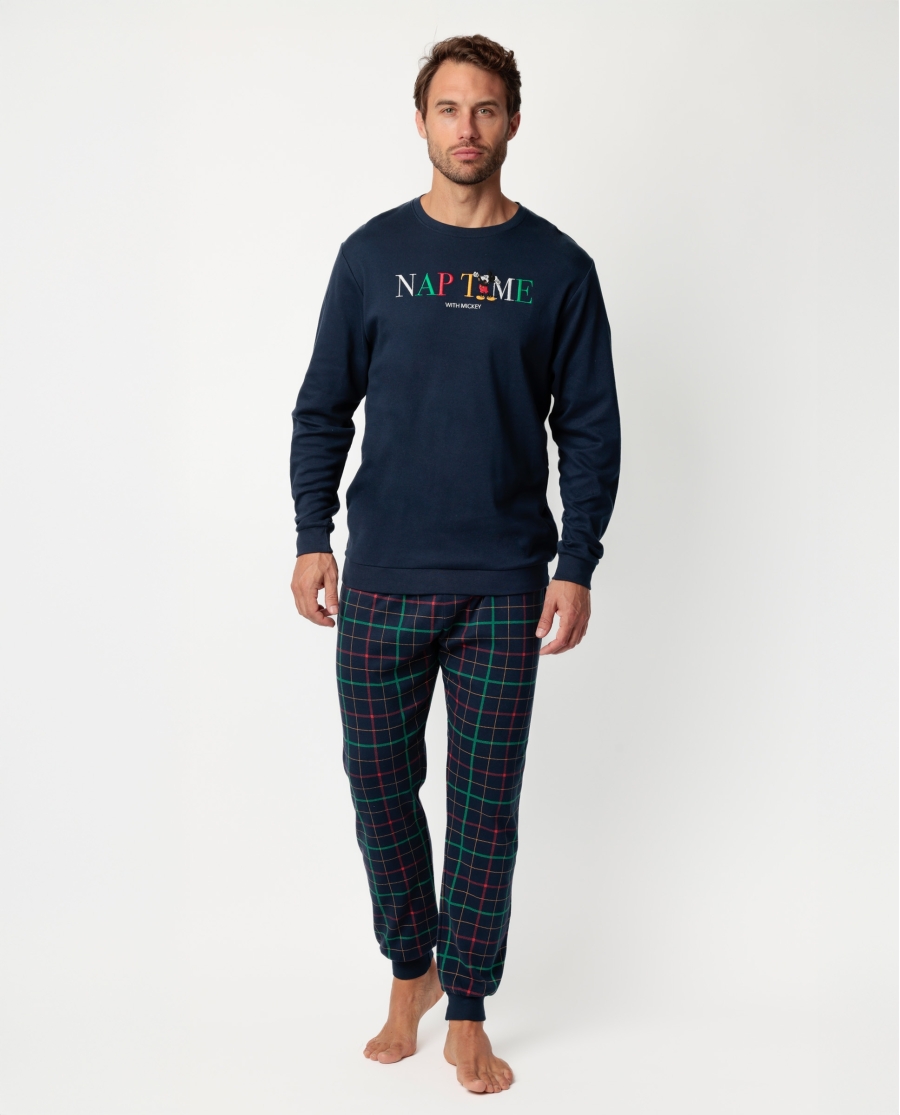 DISNEY Pijama Manga Larga Nap Time para Hombre MARINO