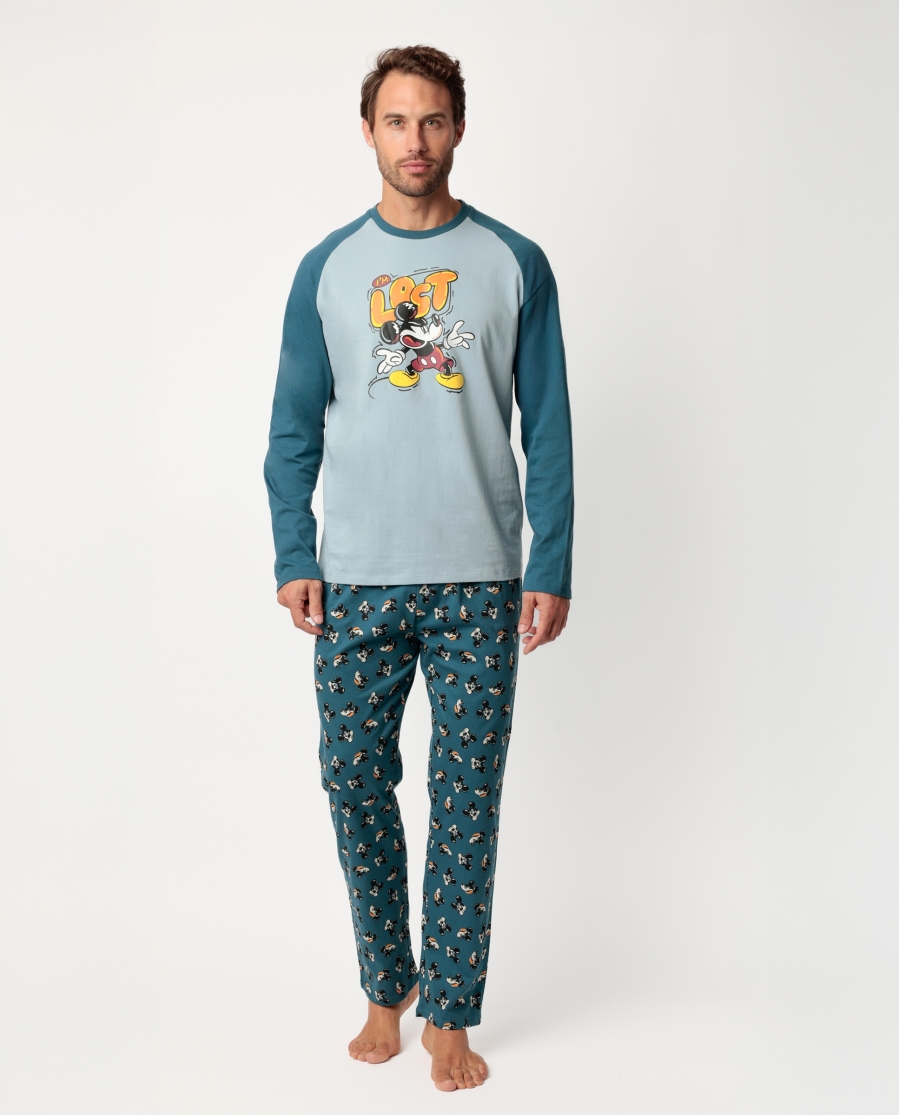 DISNEY Pijama Manga Larga Lost Mickey para Hombre AZUL