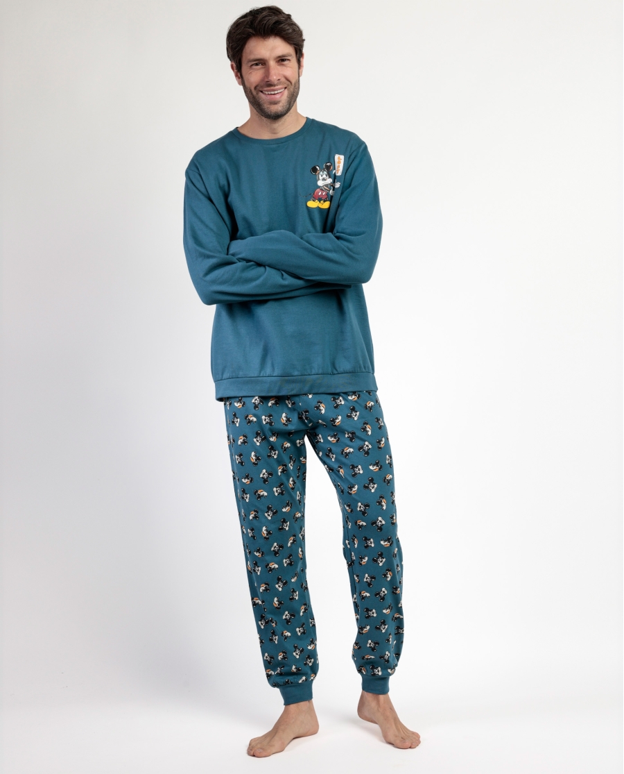 DISNEY Pijama Manga Larga Felpa Lost Mickey para Hombre AZUL