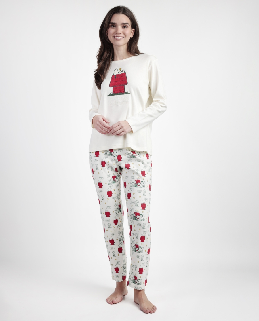 PEANUTS Pijama Manga Larga Classic Peanuts para Mujer CRUDO