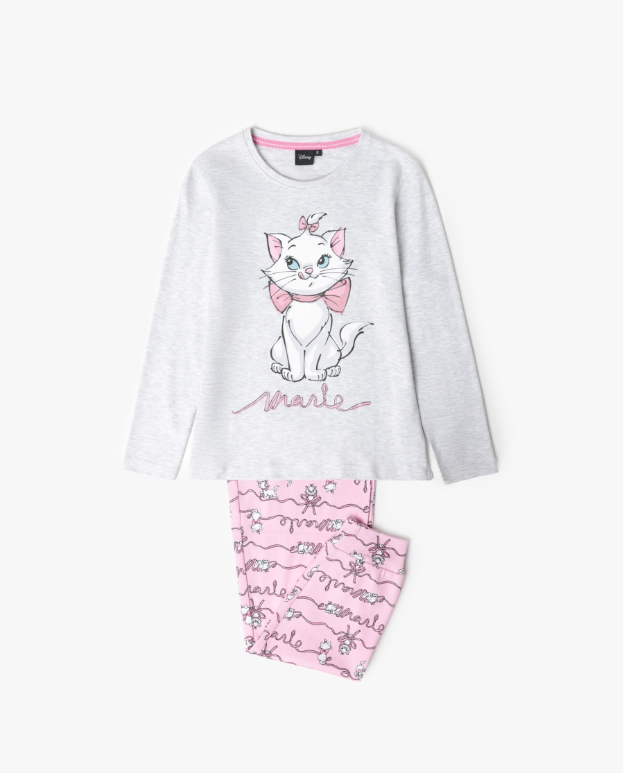 DISNEY Pijama Manga Larga Marie para Niña GRIS JASPE