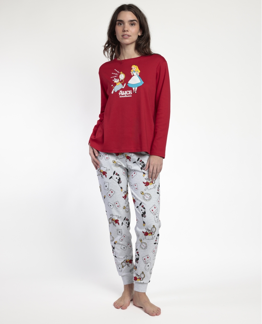 DISNEY Pijama Manga Larga Red Alice in Wonderland para Mujer ROJO