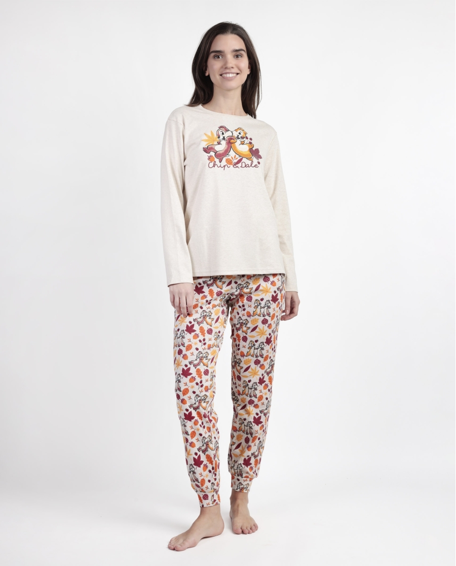 DISNEY Pijama Manga Larga Chip N´Dale para Mujer BEIGE