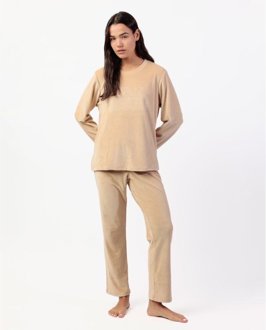 ADMAS HOME Pijama Manga Larga Terciopelo Adm Home para Mujer BEIGE