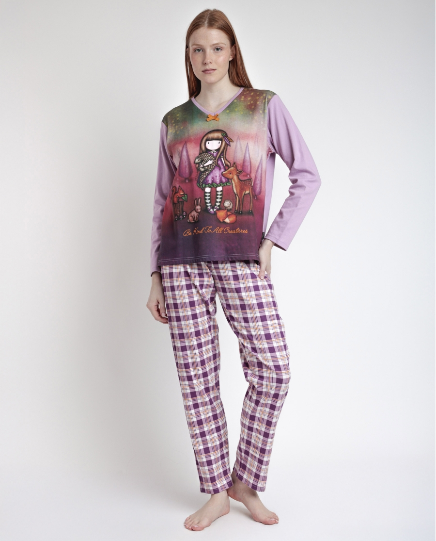 SANTORO GORJUSS Pijama Manga Larga Estampado Be Kind To All Creatures para Mujer MALVA