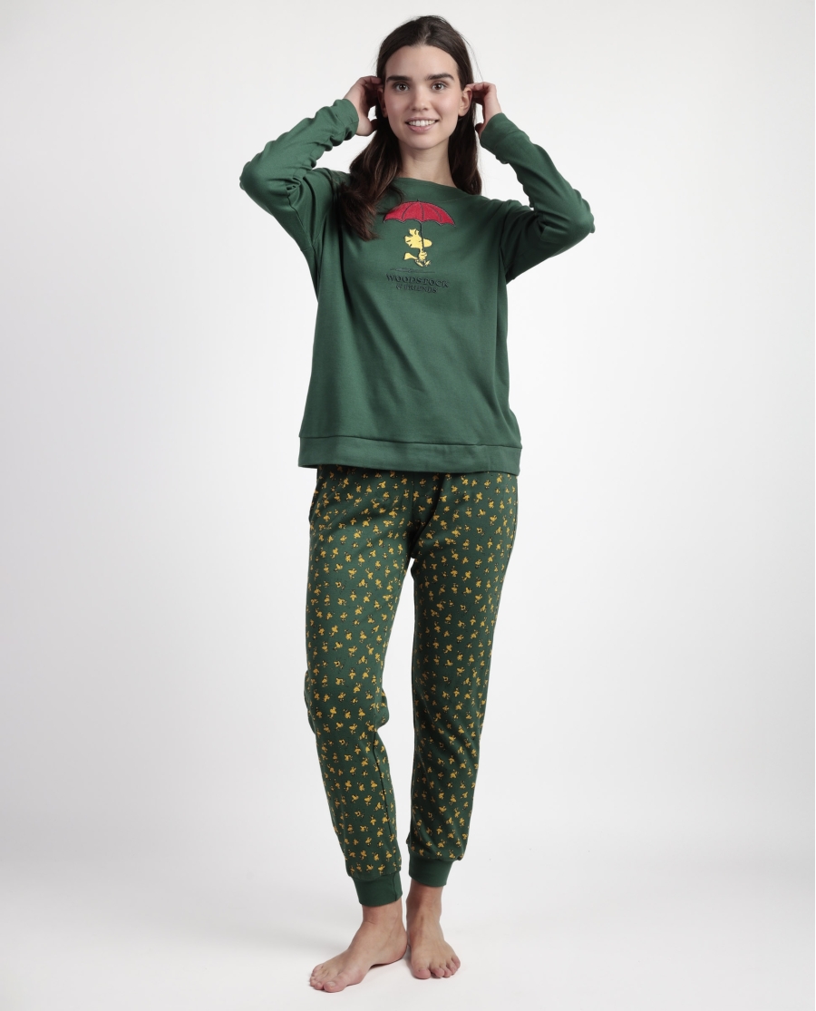 PEANUTS Pijama Manga Larga Green Classic Peanuts para Mujer VERDE