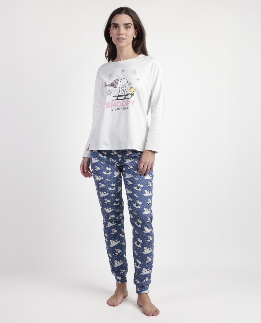 PEANUTS Pijama Manga Larga Crudo Snow Drift para Mujer CRUDO