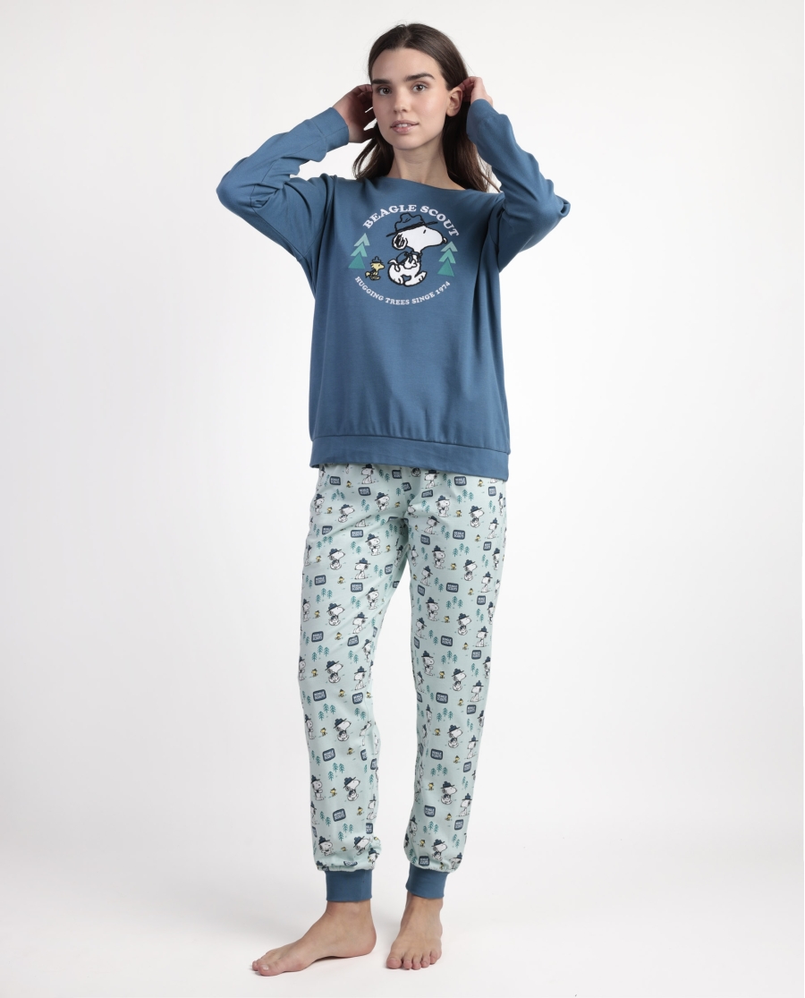 PEANUTS Pijama Manga Larga Beagle Scout para Mujer AZUL
