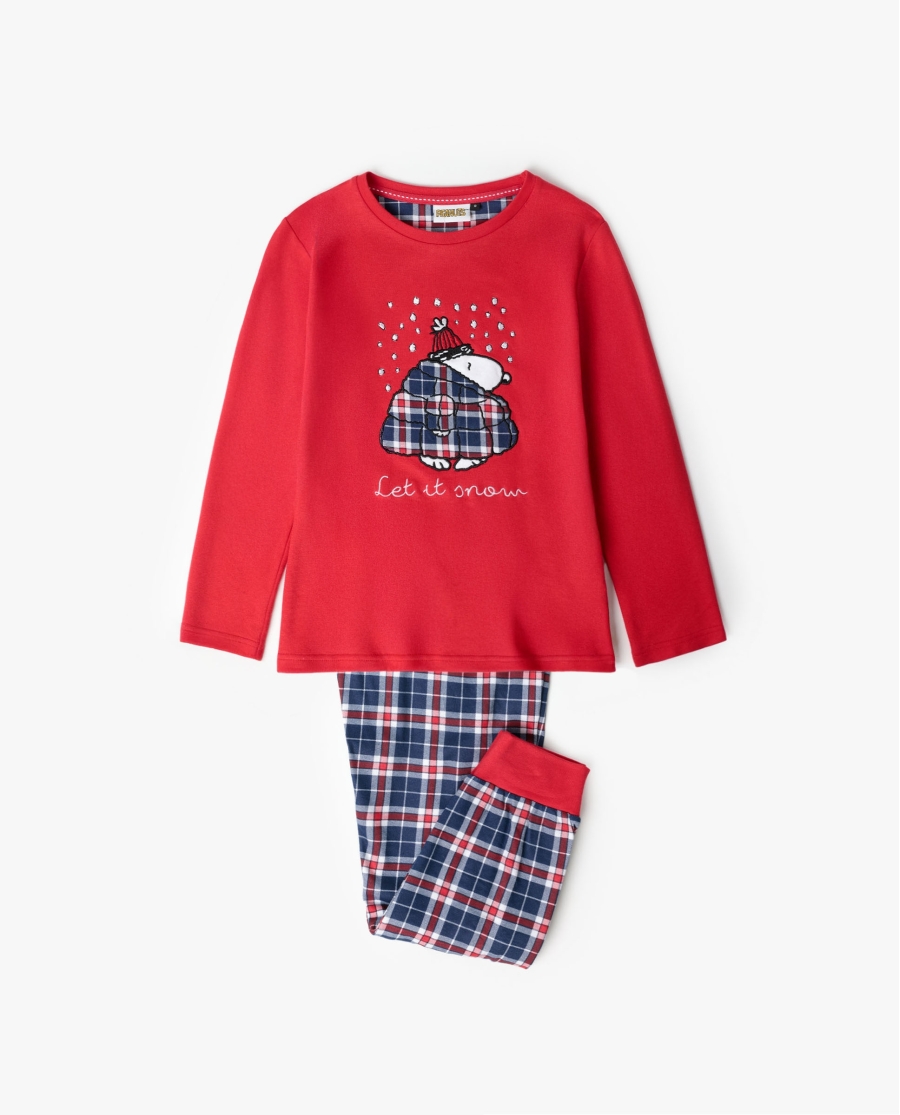 PEANUTS Pijama Manga Larga Let It Snow para Niña ROJO