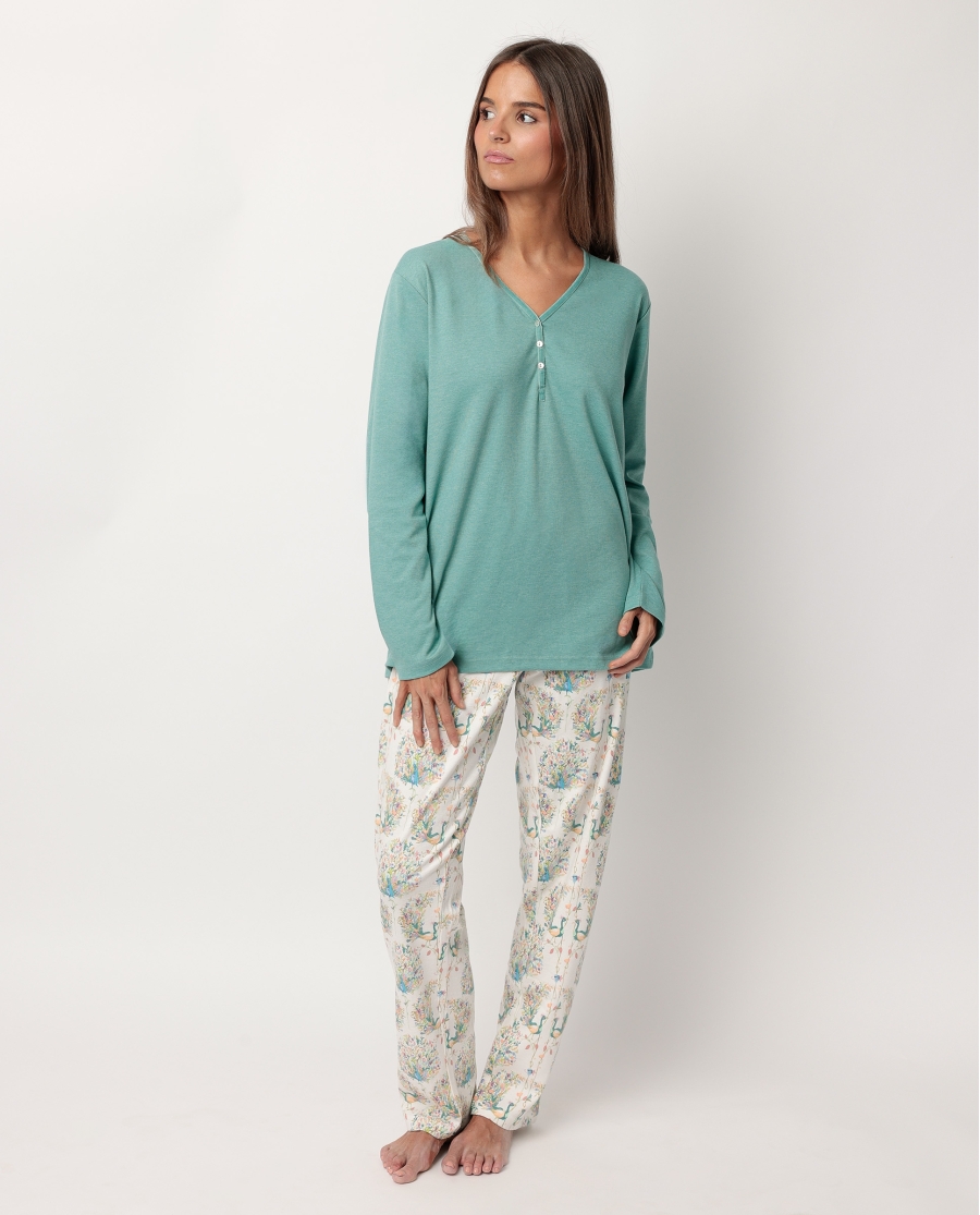 ADMAS CLASSIC Pijama Manga Larga Tapeta Soft Peacock para Mujer AQUA