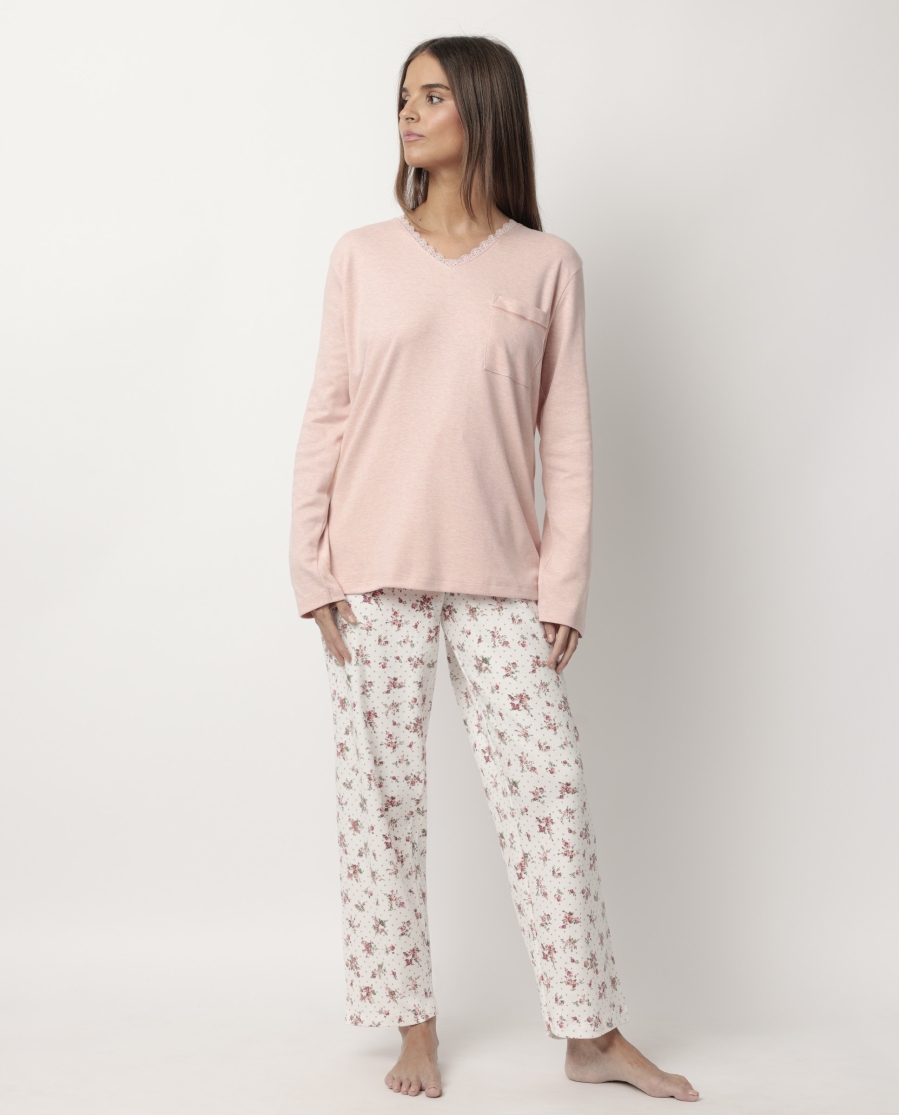 ADMAS CLASSIC Pijama Manga Larga Dots & Flowers para Mujer CORAL