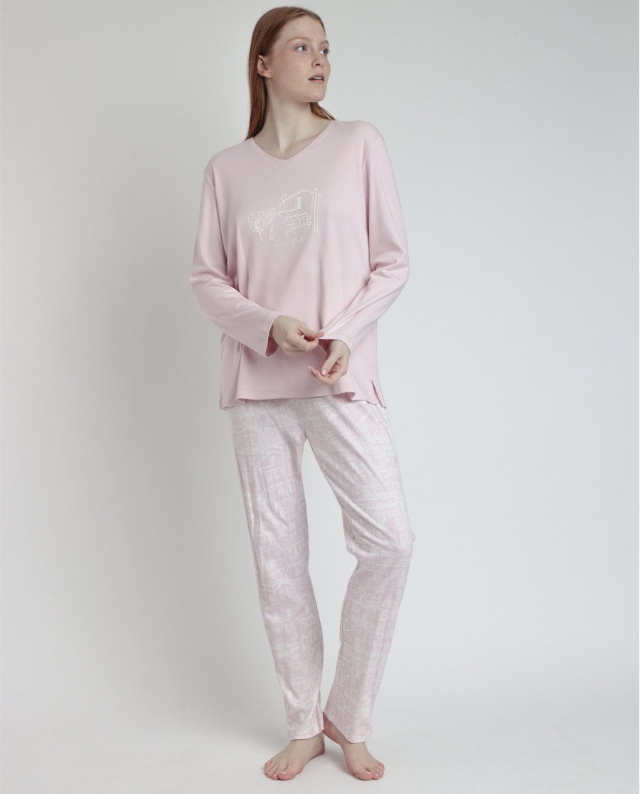 ADMAS Pijama Manga Larga Pico La Vie Est Belle para Mujer PETALO