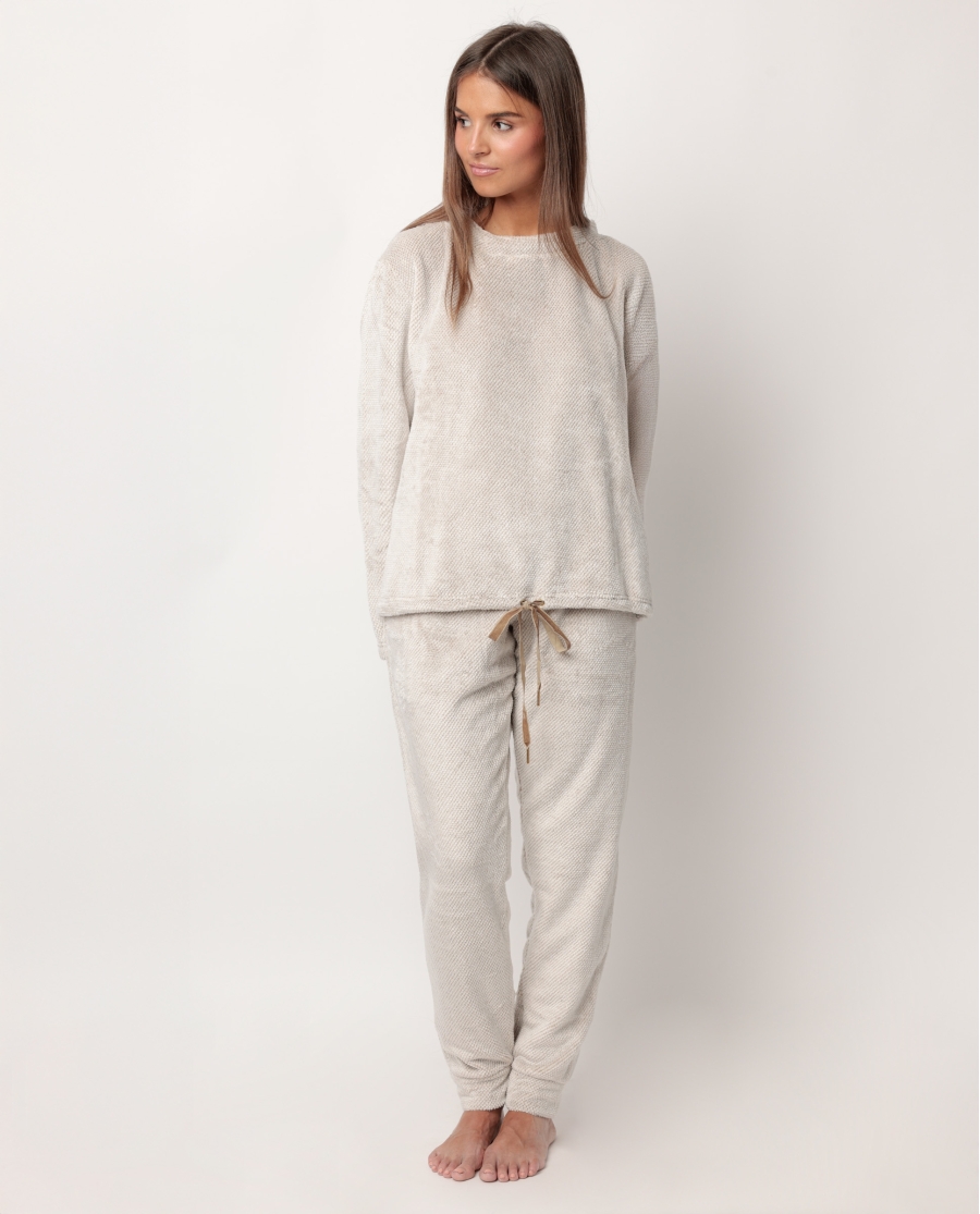 ADMAS Pijama Manga Larga Calentito Enjoy Every Moment para Mujer PIEDRA