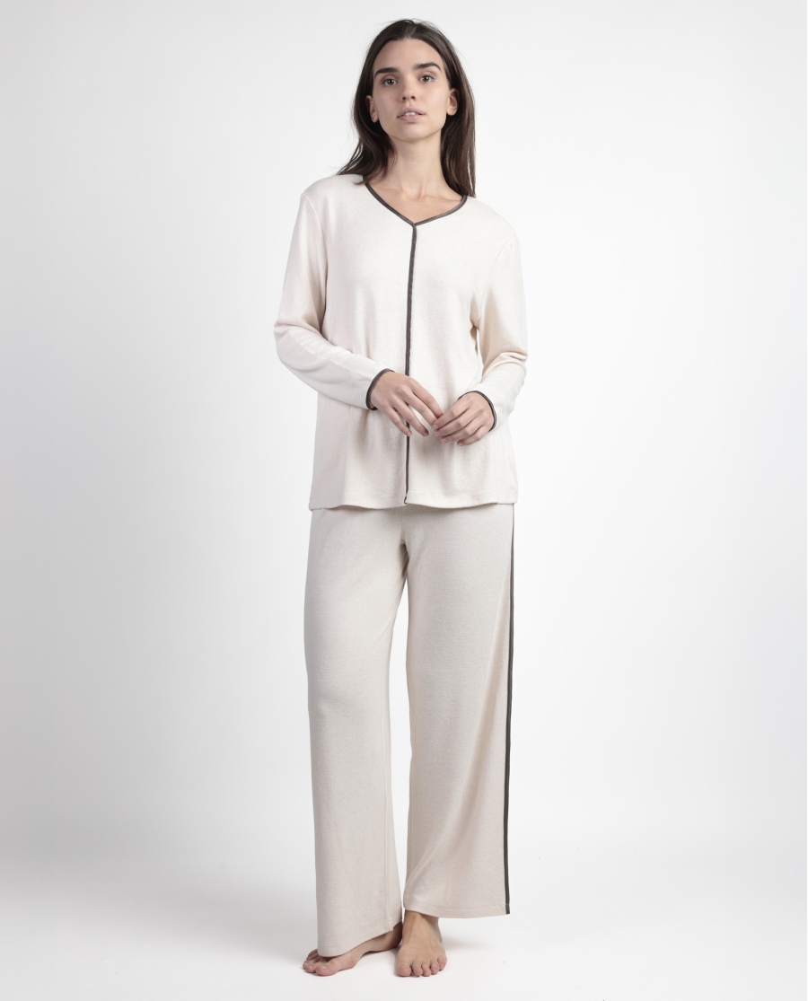 ADMAS CLASSIC Pijama Manga Larga Pico Elegant At Home para Mujer BEIGE