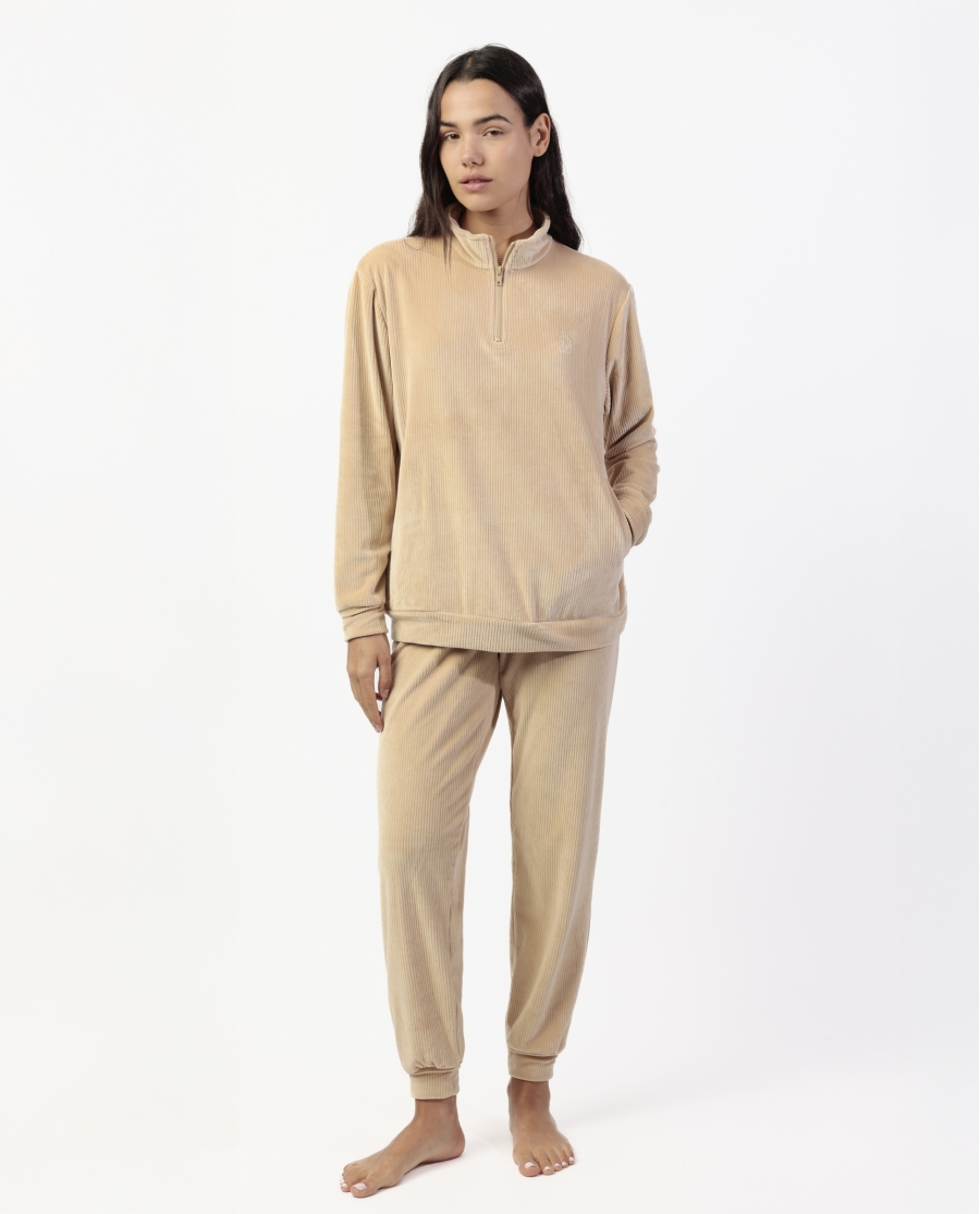 ADMAS HOME Pijama Manga Larga Terciopelo Cremallera Adm Home para Mujer BEIGE