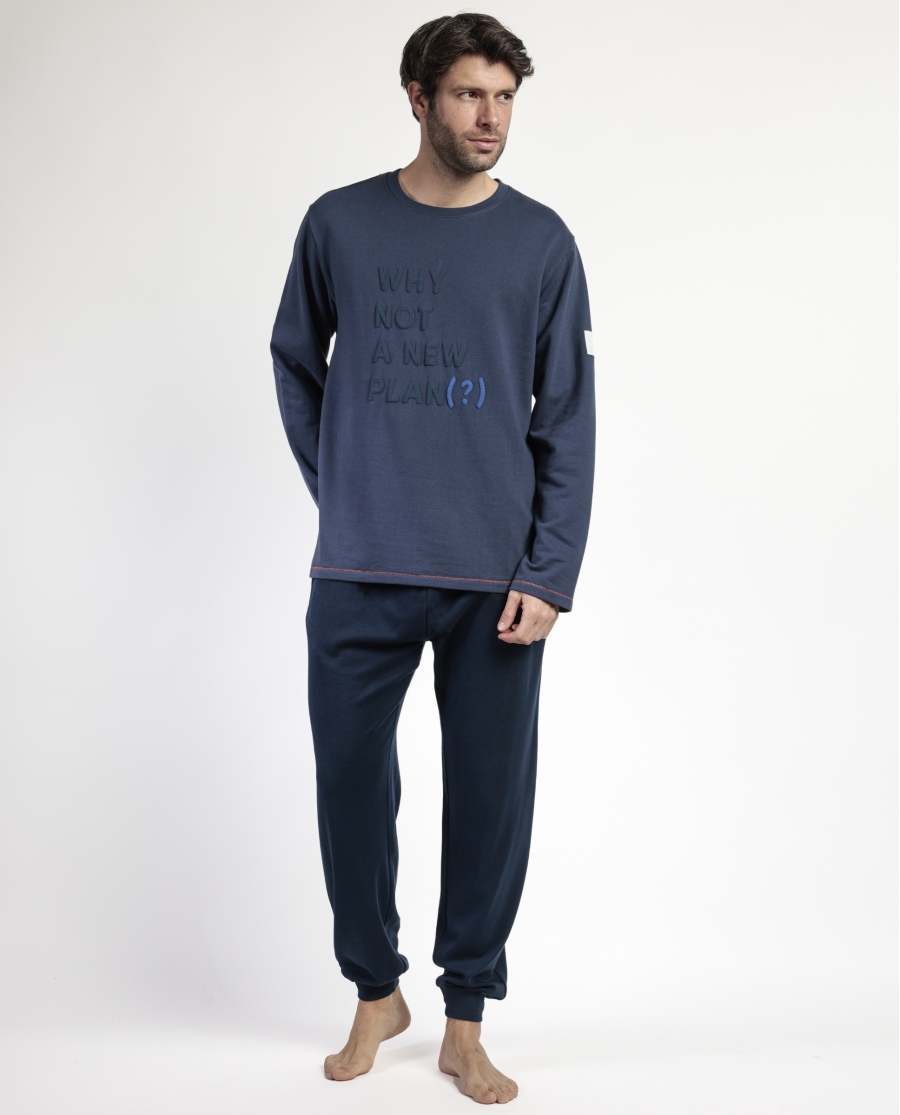 NEW PLAN Pijama Manga Larga Felpa Why Not para Hombre DENIM