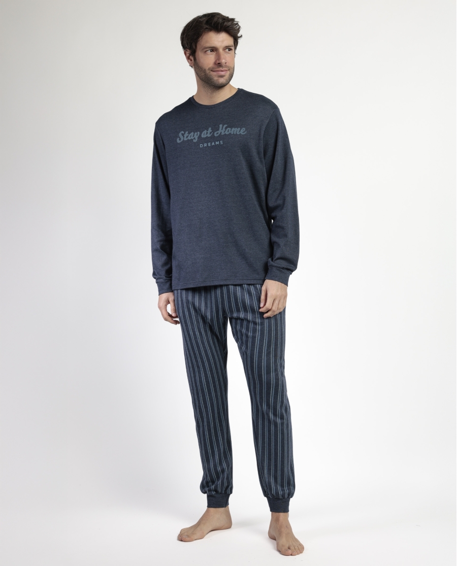STAY AT HOME Pijama Manga Larga Italic para Hombre MARINO