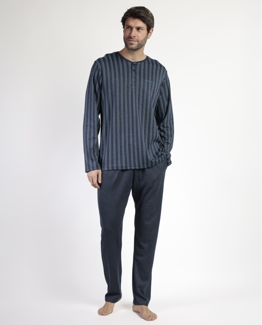 STAY AT HOME Pijama Manga Larga Tapeta Italic para Hombre MARINO