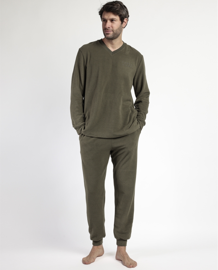 ADMAS HOME Pijama Manga Larga Checks Texture para Hombre CAQUI