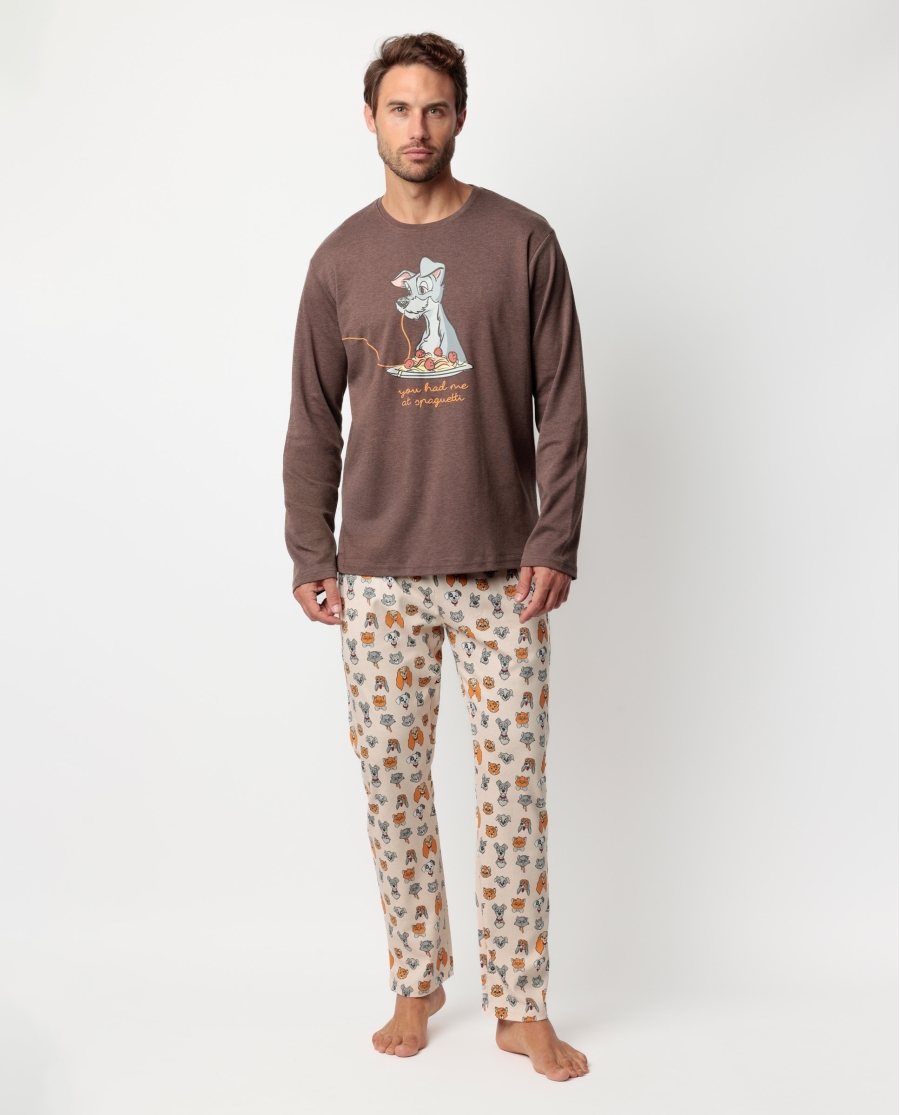 DISNEY Pijama Manga Larga Love Dinner para Hombre CHOCOLATE