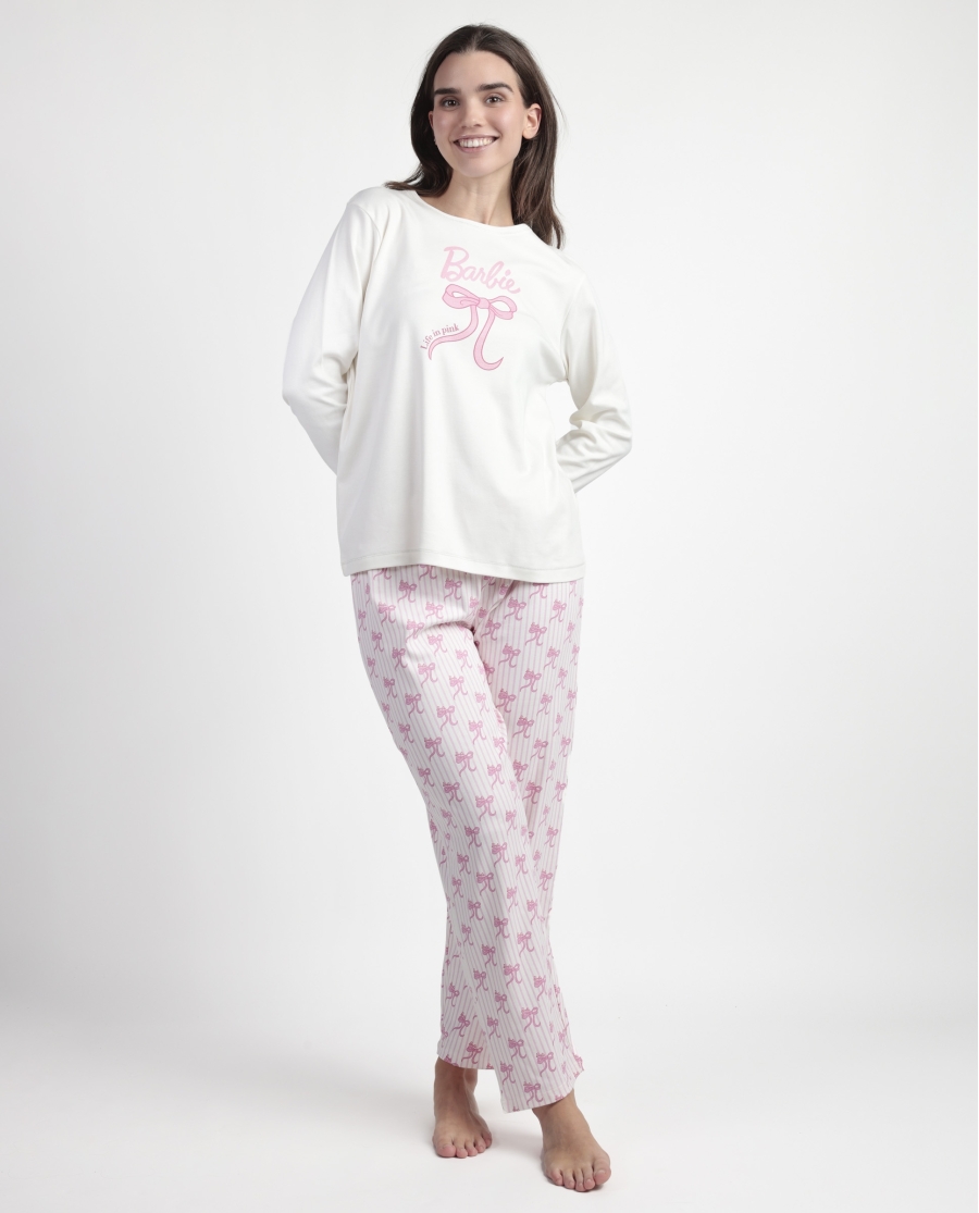 BARBIE Pijama Manga Larga Coquette Barbie para Mujer CRUDO